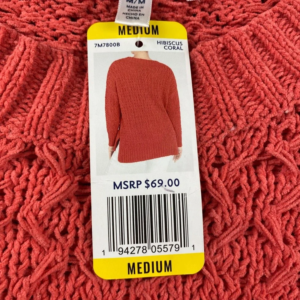 Seven7 Chunky Knit Super Soft Sweater Womens Medium Coral Orange Long Sleeve NWT - Picture 7 of 12